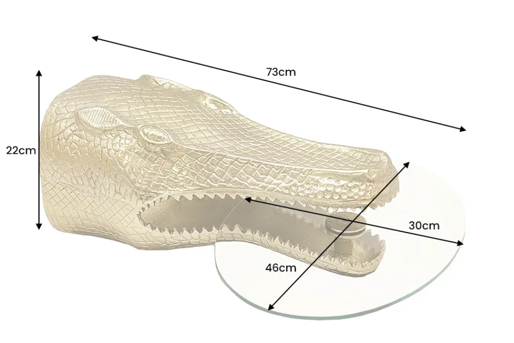 Riess-Ambiente Beistelltische|Couchtische & Truhen > Design Hängetisch WILDLIFE CROCODILE 75cm gold Krokodil oval Glas Beistelltisch
