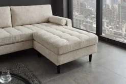 Riess-Ambiente Polsterhocker|Sitzhocker > Design Hocker COZY VELVET 80cm beige Chenille Federkern Holzfüße