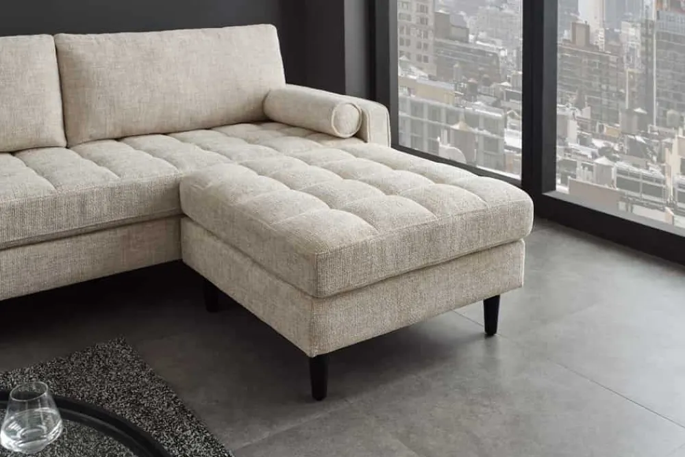 Riess-Ambiente Polsterhocker|Sitzhocker > Design Hocker COZY VELVET 80cm beige Chenille Federkern Holzfüße