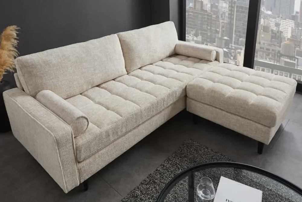 Riess-Ambiente Polsterhocker|Sitzhocker > Design Hocker COZY VELVET 80cm beige Chenille Federkern Holzfüße