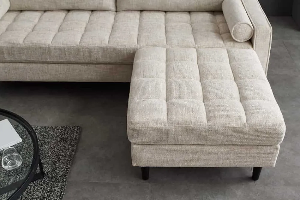 Riess-Ambiente Polsterhocker|Sitzhocker > Design Hocker COZY VELVET 80cm beige Chenille Federkern Holzfüße