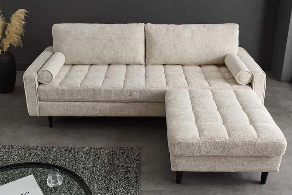 Riess-Ambiente Polsterhocker|Sitzhocker > Design Hocker COZY VELVET 80cm beige Chenille Federkern Holzfüße