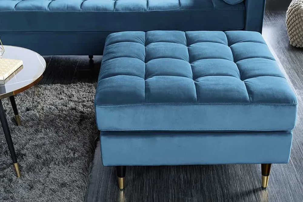 Riess-Ambiente Polsterhocker|Sitzhocker > Design Hocker COZY VELVET 80cm petrol blau gold Samt Metallfüße
