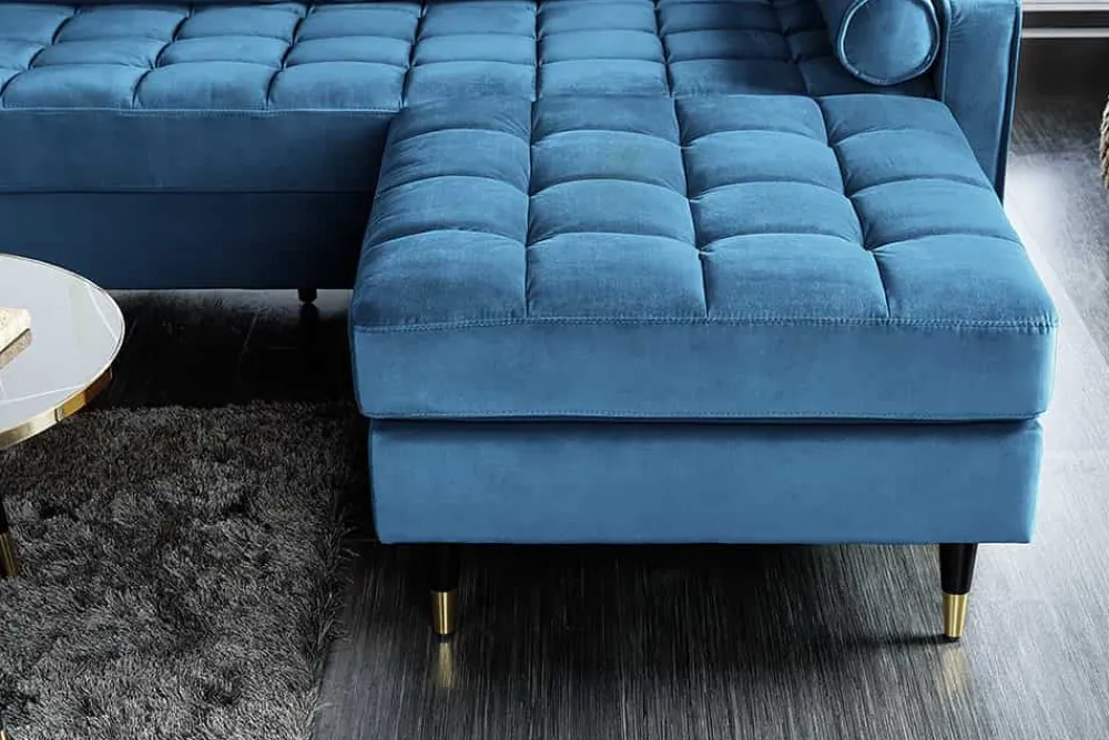 Riess-Ambiente Polsterhocker|Sitzhocker > Design Hocker COZY VELVET 80cm petrol blau gold Samt Metallfüße