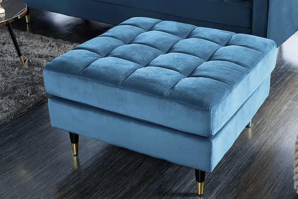 Riess-Ambiente Polsterhocker|Sitzhocker > Design Hocker COZY VELVET 80cm petrol blau gold Samt Metallfüße
