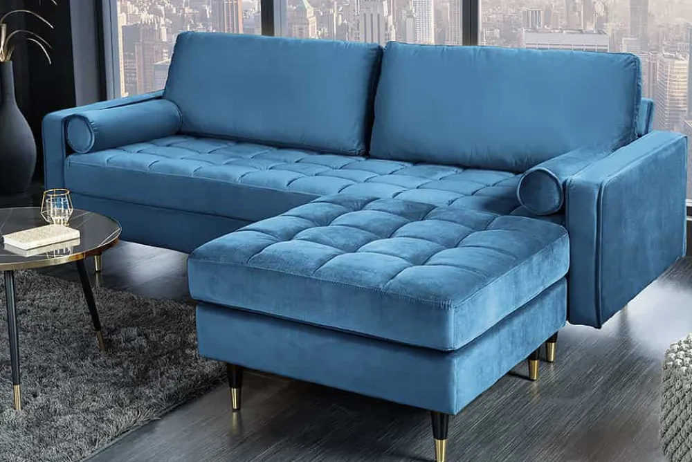 Riess-Ambiente Polsterhocker|Sitzhocker > Design Hocker COZY VELVET 80cm petrol blau gold Samt Metallfüße