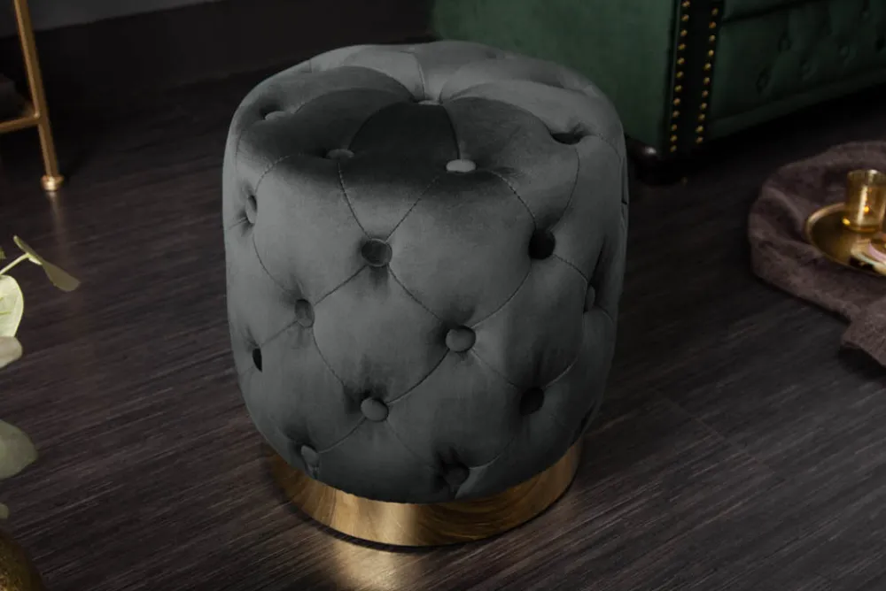 Riess-Ambiente Goldene Möbel|Sitzhocker > Design Hocker MODERN BAROCK 40cm schwarz gold Samt Chesterfield