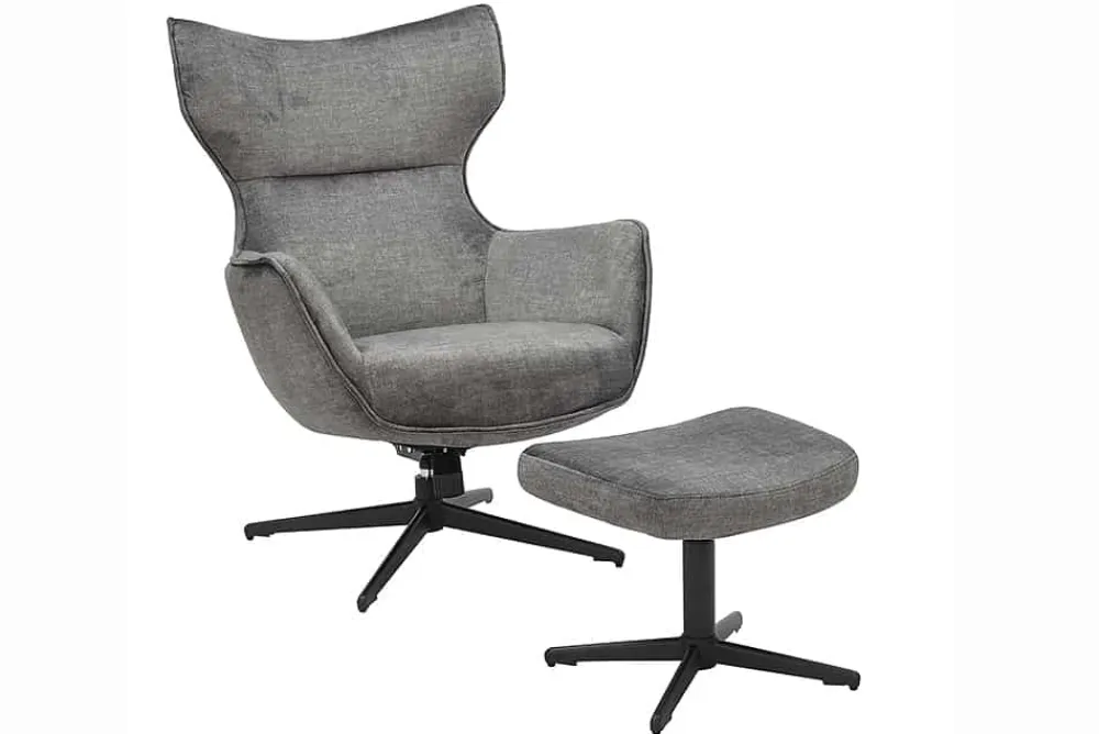 Riess-Ambiente Skandinavisch|Sitzhocker > Design Hocker VOGUE 45cm grau Samt drehbar schwarze Metallbeine Fußhocker