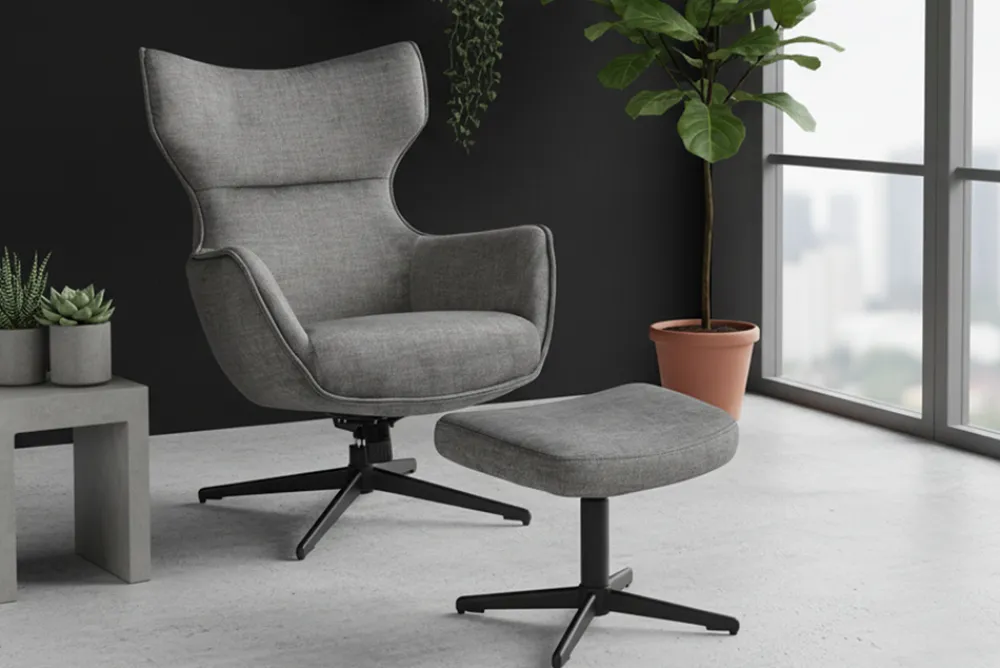 Riess-Ambiente Skandinavisch|Sitzhocker > Design Hocker VOGUE 45cm grau Samt drehbar schwarze Metallbeine Fußhocker