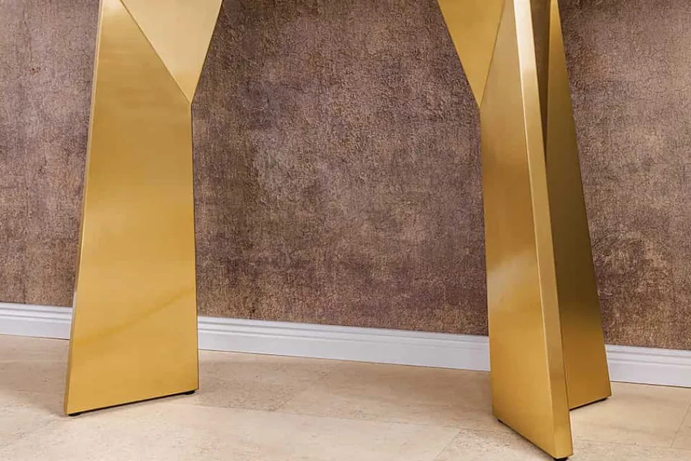 Riess-Ambiente Goldene Möbel|Konsolentische > Design Konsolentisch EXTRAVAGANCIA 140cm weiß Marmor brushed champagner gold Metall