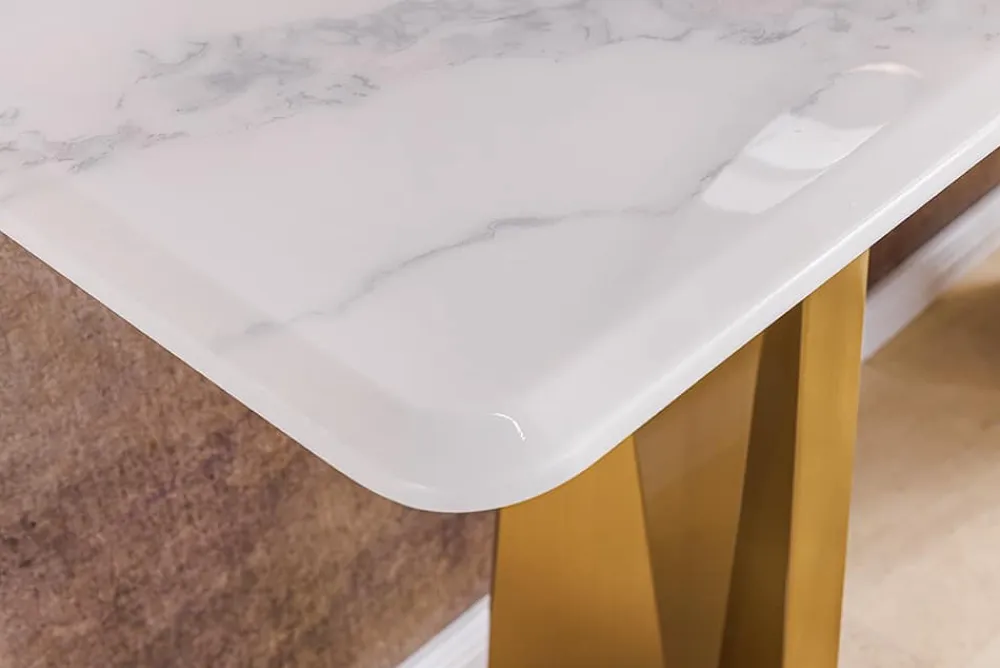 Riess-Ambiente Goldene Möbel|Konsolentische > Design Konsolentisch EXTRAVAGANCIA 140cm weiß Marmor brushed champagner gold Metall