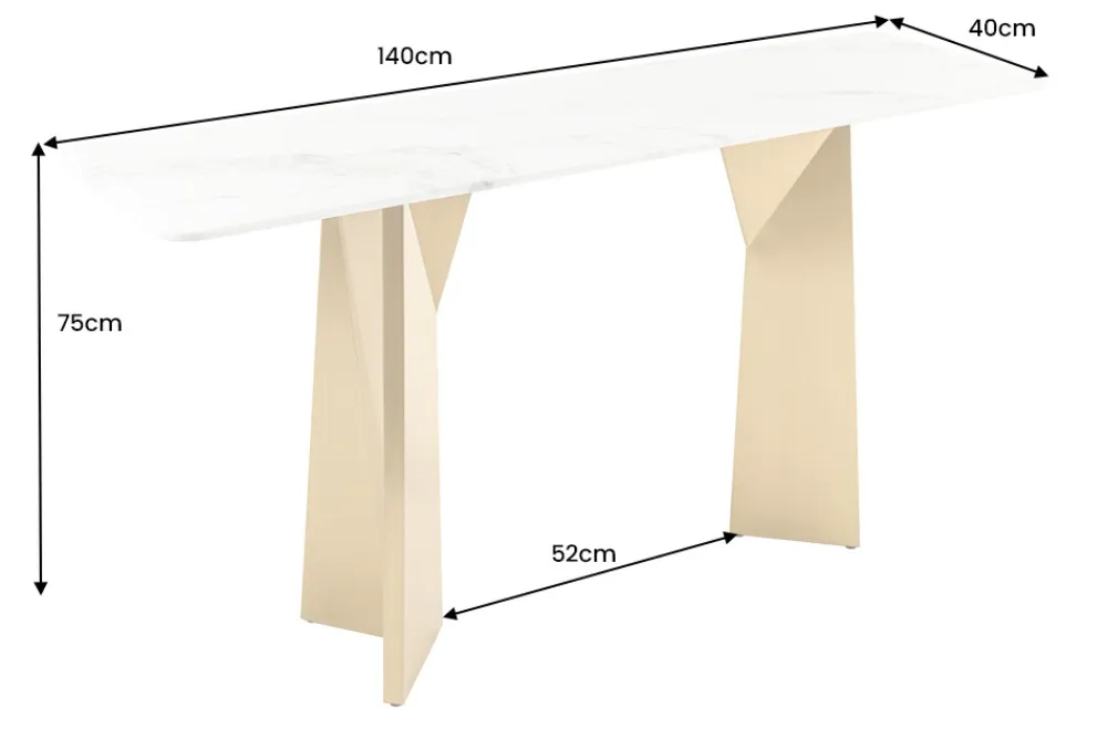 Riess-Ambiente Goldene Möbel|Konsolentische > Design Konsolentisch EXTRAVAGANCIA 140cm weiß Marmor brushed champagner gold Metall
