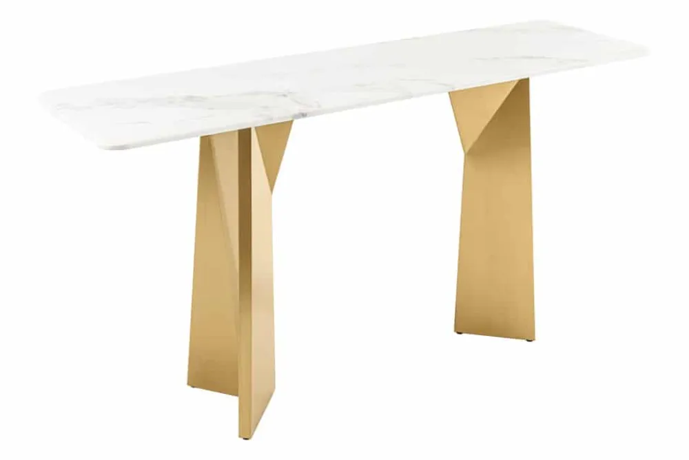 Riess-Ambiente Goldene Möbel|Konsolentische > Design Konsolentisch EXTRAVAGANCIA 140cm weiß Marmor brushed champagner gold Metall