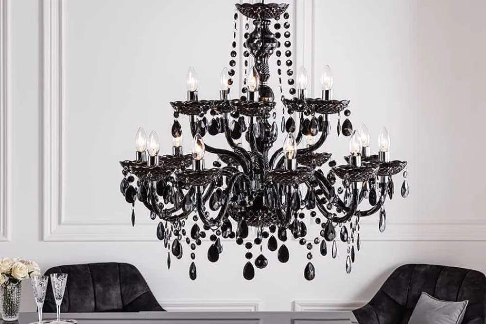 Riess-Ambiente Hängelampen|Kronleuchter & Lüster > Design Kronleuchter BLACK CRYSTAL XL 80cm schwarz Acryl 15-armig Lüster