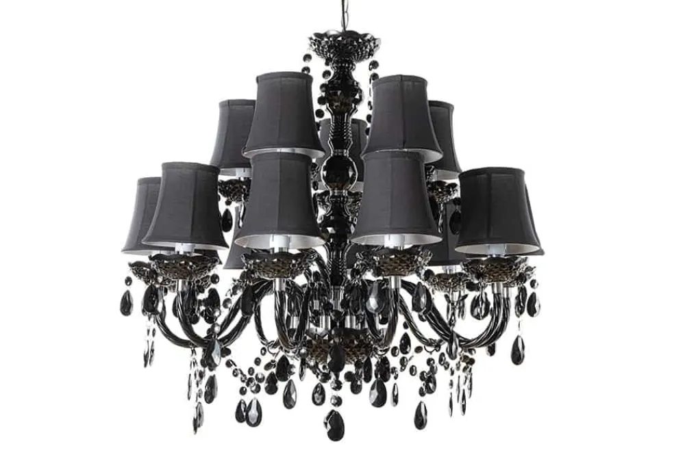 Riess-Ambiente Hängelampen|Kronleuchter & Lüster > Design Kronleuchter BLACK CRYSTAL XL 80cm schwarz Acryl 15-armig Lüster mit Schirmen
