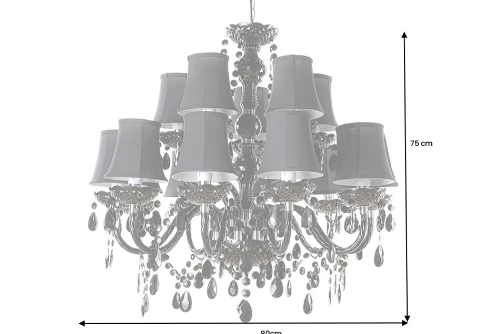 Riess-Ambiente Hängelampen|Kronleuchter & Lüster > Design Kronleuchter BLACK CRYSTAL XL 80cm schwarz Acryl 15-armig Lüster mit Schirmen