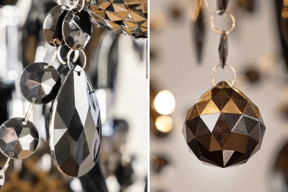 Riess-Ambiente Hängelampen|Kronleuchter & Lüster > Design Kronleuchter BLACK CRYSTAL XL 80cm schwarz Acryl 15-armig Lüster mit Schirmen