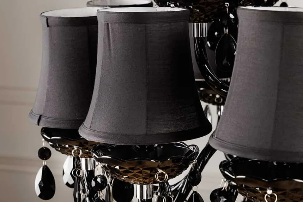 Riess-Ambiente Hängelampen|Kronleuchter & Lüster > Design Kronleuchter BLACK CRYSTAL XL 80cm schwarz Acryl 15-armig Lüster mit Schirmen
