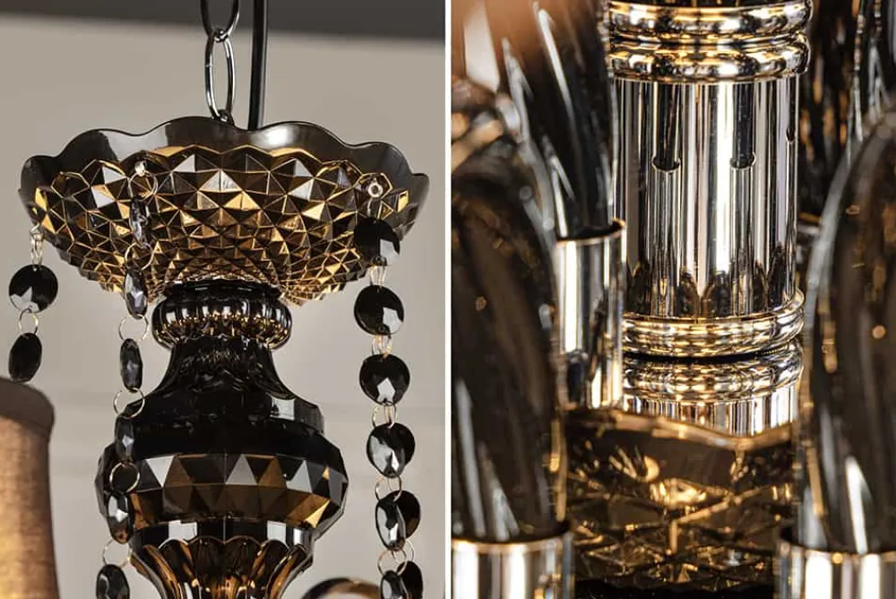 Riess-Ambiente Hängelampen|Kronleuchter & Lüster > Design Kronleuchter BLACK CRYSTAL XL 80cm schwarz Acryl 15-armig Lüster mit Schirmen