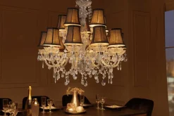 Riess-Ambiente Hängelampen|Kronleuchter & Lüster > Design Kronleuchter CRYSTAL XL 80cm klar Acryl 15-armig Lüster schwarz mit Schirmen