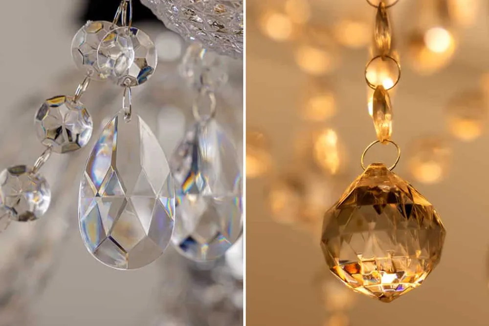 Riess-Ambiente Hängelampen|Kronleuchter & Lüster > Design Kronleuchter CRYSTAL XL 80cm klar Acryl 15-armig Lüster schwarz mit Schirmen