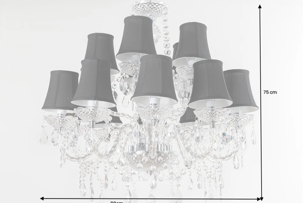 Riess-Ambiente Hängelampen|Kronleuchter & Lüster > Design Kronleuchter CRYSTAL XL 80cm klar Acryl 15-armig Lüster schwarz mit Schirmen