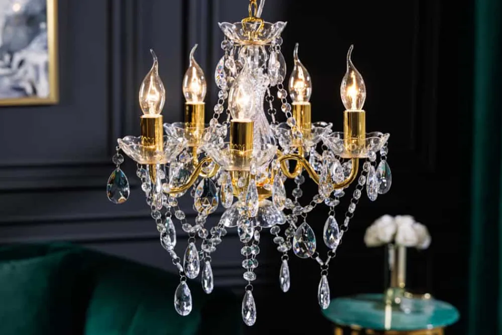 Riess-Ambiente Hängelampen|Kronleuchter & Lüster > Design Kronleuchter DIAMONDS S 40cm gold Acryl 5-armig Barock Design