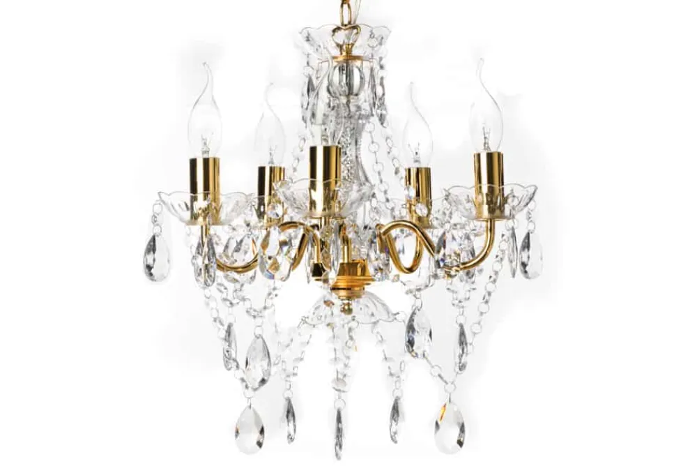 Riess-Ambiente Hängelampen|Kronleuchter & Lüster > Design Kronleuchter DIAMONDS S 40cm gold Acryl 5-armig Barock Design