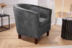 Riess-Ambiente Loungesessel|Sessel > Design Lounge Sessel HEMINGWAY dunkelgrau Samt Armlehnen Cocktailsessel