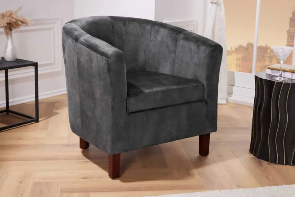 Riess-Ambiente Loungesessel|Sessel > Design Lounge Sessel HEMINGWAY dunkelgrau Samt Armlehnen Cocktailsessel