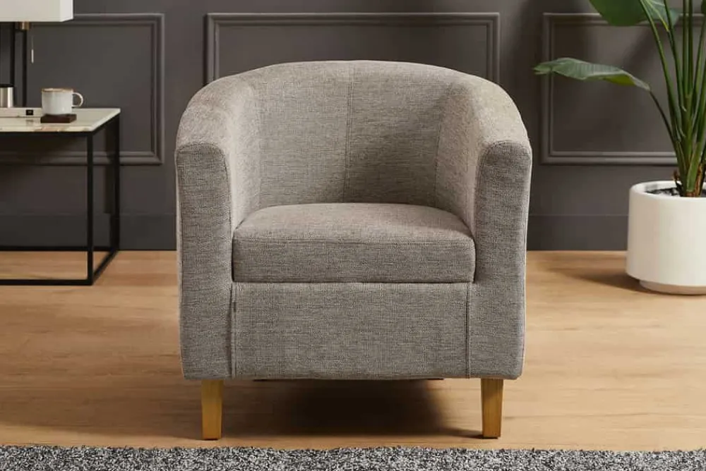 Riess-Ambiente Loungesessel > Design Lounge Sessel HEMINGWAY taupe Strukturstoff mit Armlehnen Cocktailsessel