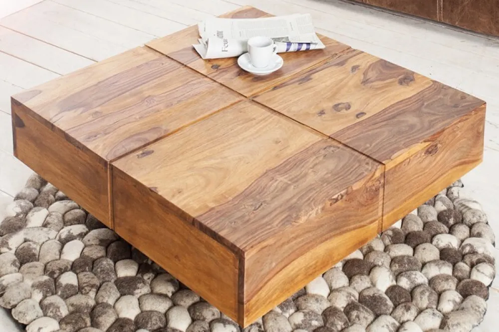 Riess-Ambiente Mehr...|Couchtische > Design Massivholz Couchtisch BOLT 70cm braun Sheesham stone finish Handarbeit