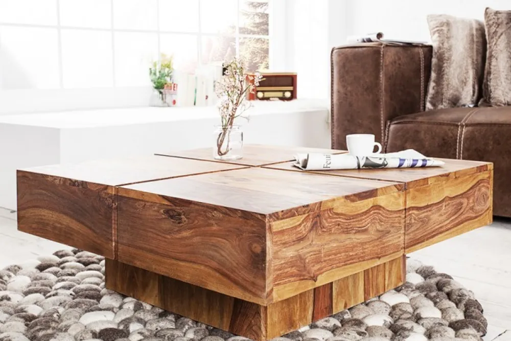 Riess-Ambiente Mehr...|Couchtische > Design Massivholz Couchtisch BOLT 70cm braun Sheesham stone finish Handarbeit