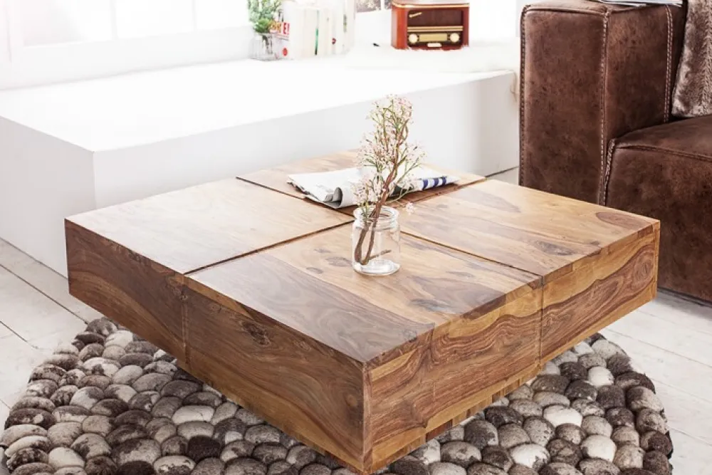 Riess-Ambiente Mehr...|Couchtische > Design Massivholz Couchtisch BOLT 70cm braun Sheesham stone finish Handarbeit