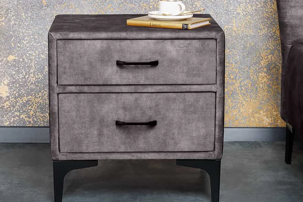 Riess-Ambiente Samt Möbel|Retro Möbel > Design Nachttisch BOUTIQUE 50cm dunkelgrau Samt zwei Schubladen