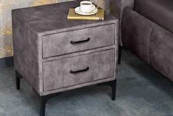Riess-Ambiente Samt Möbel|Retro Möbel > Design Nachttisch BOUTIQUE 50cm dunkelgrau Samt zwei Schubladen