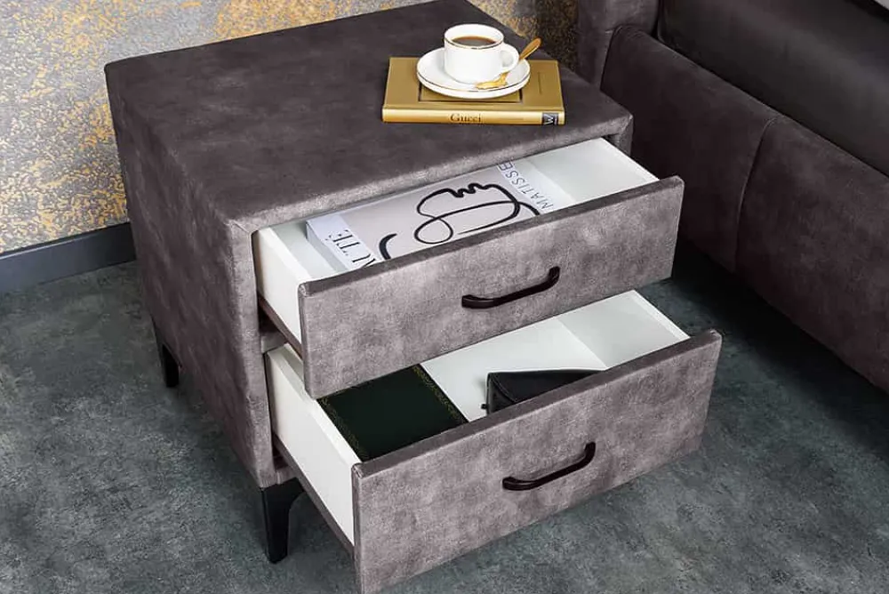Riess-Ambiente Samt Möbel|Retro Möbel > Design Nachttisch BOUTIQUE 50cm dunkelgrau Samt zwei Schubladen