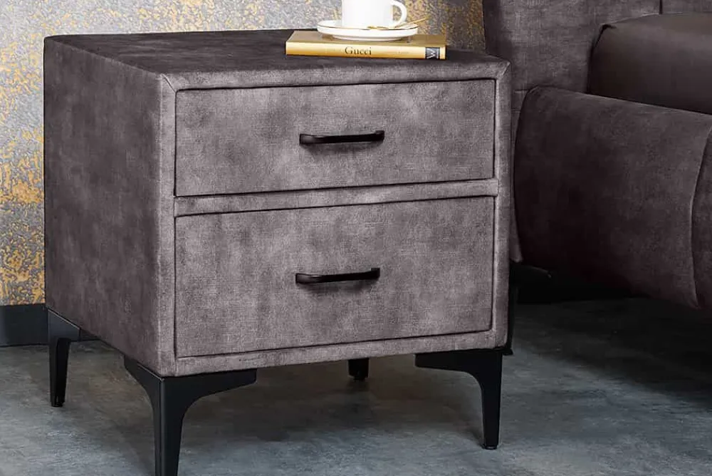 Riess-Ambiente Samt Möbel|Retro Möbel > Design Nachttisch BOUTIQUE 50cm dunkelgrau Samt zwei Schubladen