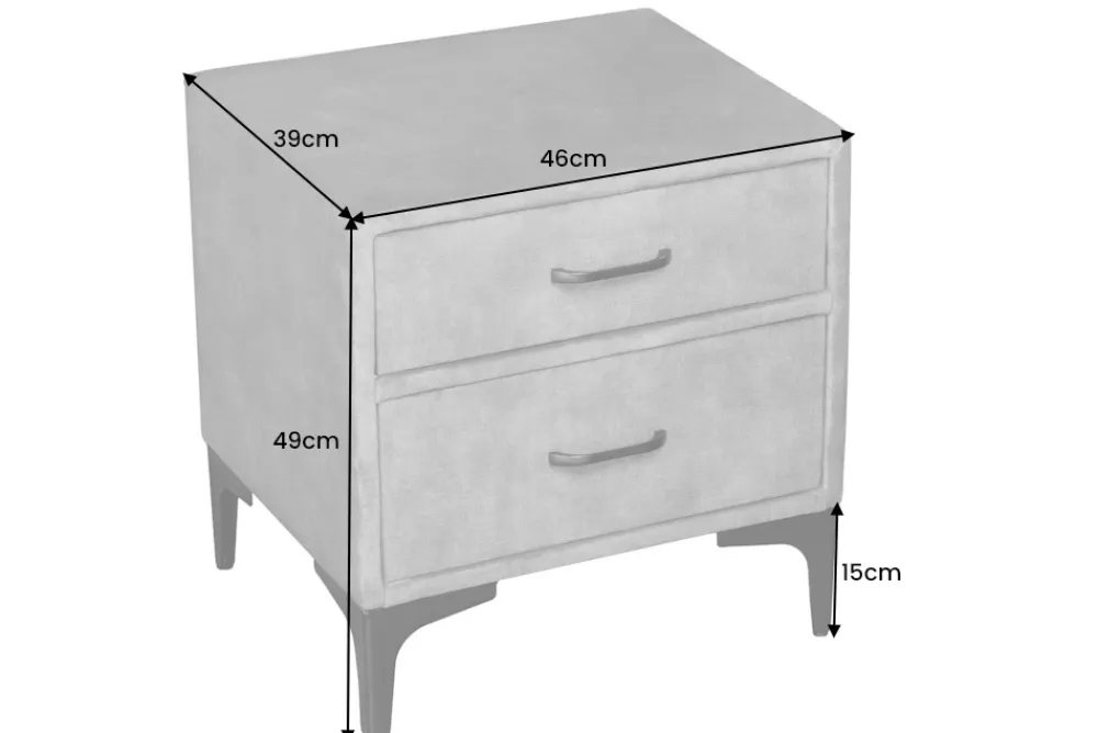 Riess-Ambiente Samt Möbel|Retro Möbel > Design Nachttisch BOUTIQUE 50cm dunkelgrau Samt zwei Schubladen