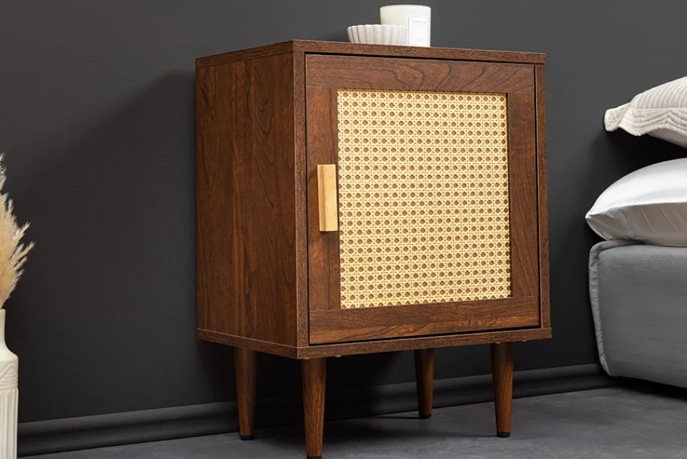 Riess-Ambiente Retro Möbel|Nachttische > Design Nachttisch VIENNA 60cm braun Wiener Geflecht Beistelltisch mit Stauraum