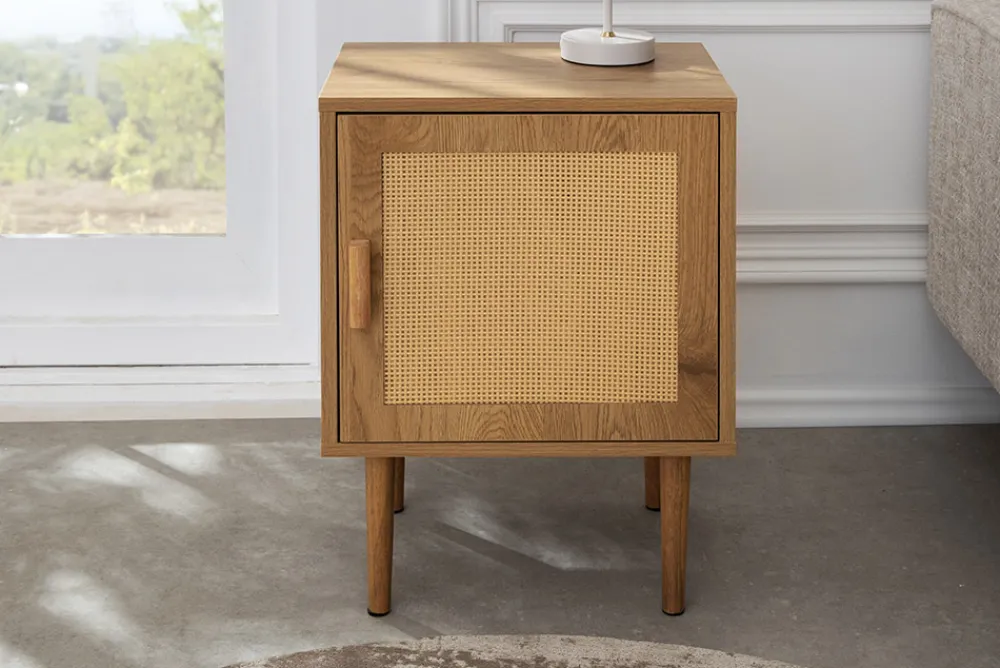 Riess-Ambiente Retro Möbel|Nachttische > Design Nachttisch VIENNA 60cm natur Rattan Geflecht Beistelltisch mit Stauraum