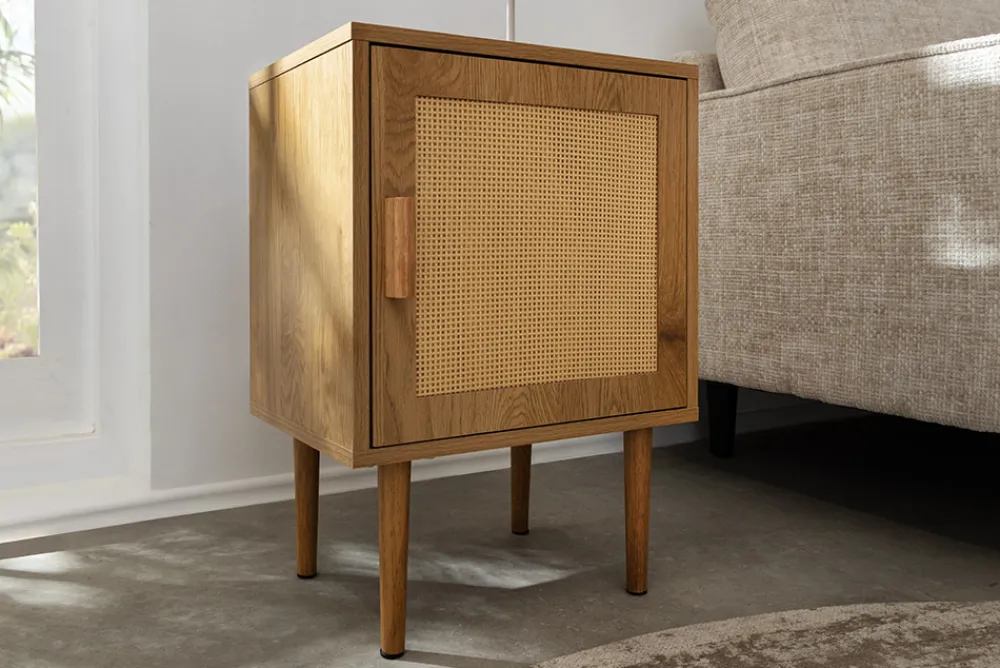 Riess-Ambiente Retro Möbel|Nachttische > Design Nachttisch VIENNA 60cm natur Rattan Geflecht Beistelltisch mit Stauraum