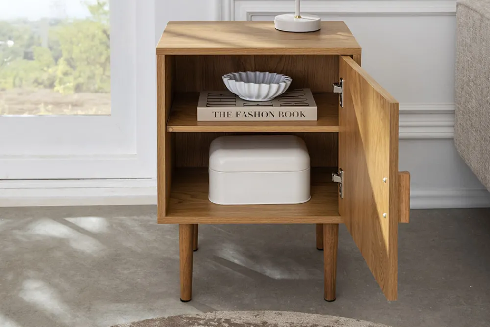 Riess-Ambiente Retro Möbel|Nachttische > Design Nachttisch VIENNA 60cm natur Rattan Geflecht Beistelltisch mit Stauraum