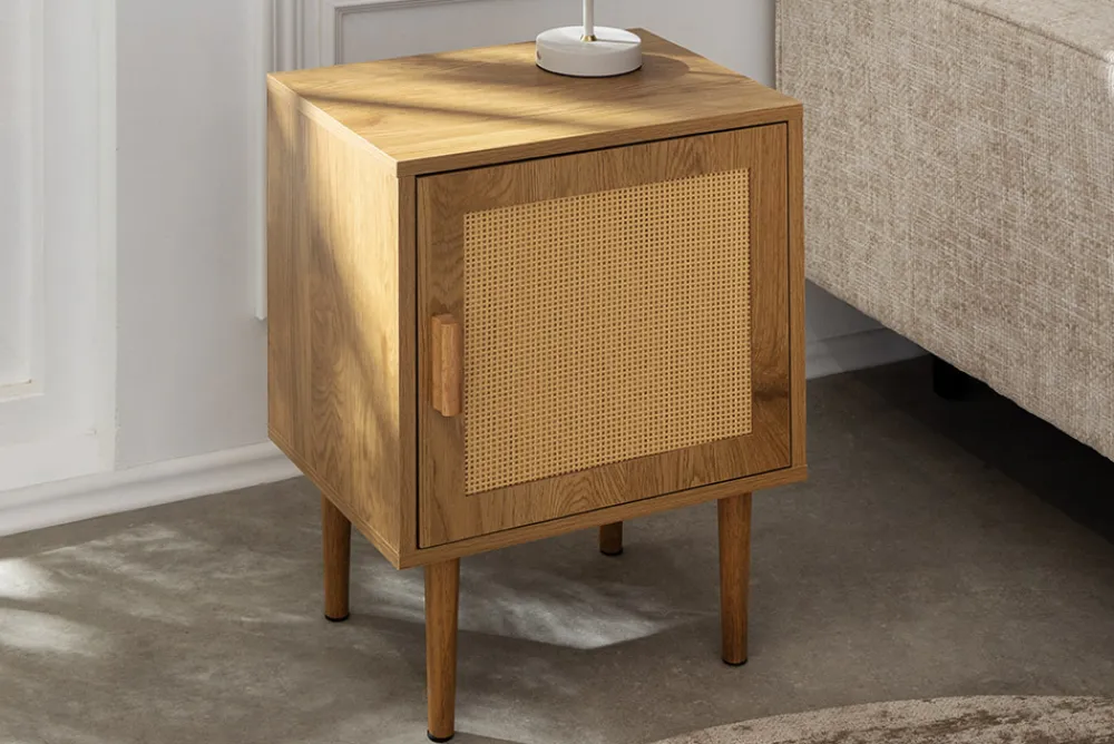 Riess-Ambiente Retro Möbel|Nachttische > Design Nachttisch VIENNA 60cm natur Rattan Geflecht Beistelltisch mit Stauraum