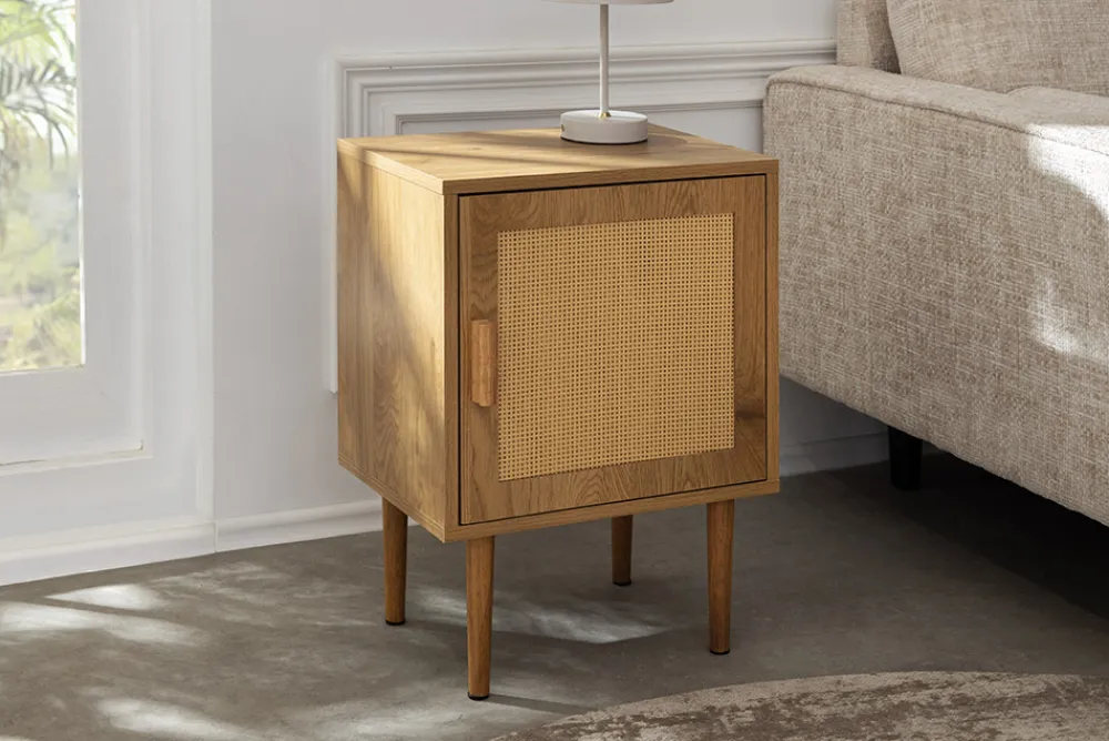 Riess-Ambiente Retro Möbel|Nachttische > Design Nachttisch VIENNA 60cm natur Rattan Geflecht Beistelltisch mit Stauraum