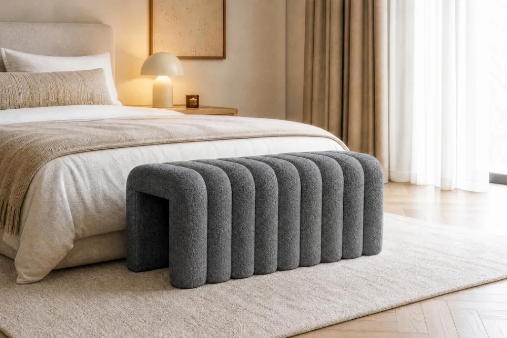 Riess-Ambiente Skandinavisch|Sitzbänke > Design Polsterbank VOGUE 95cm grau Bouclé Bettbank