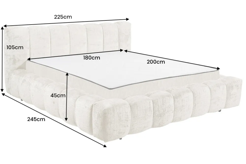Riess-Ambiente Polsterbetten|Retro Möbel > Design Polsterbett DIAMOND 180x200cm weiß Chenille Cremona inkl. Matratze Topper Lattenrost