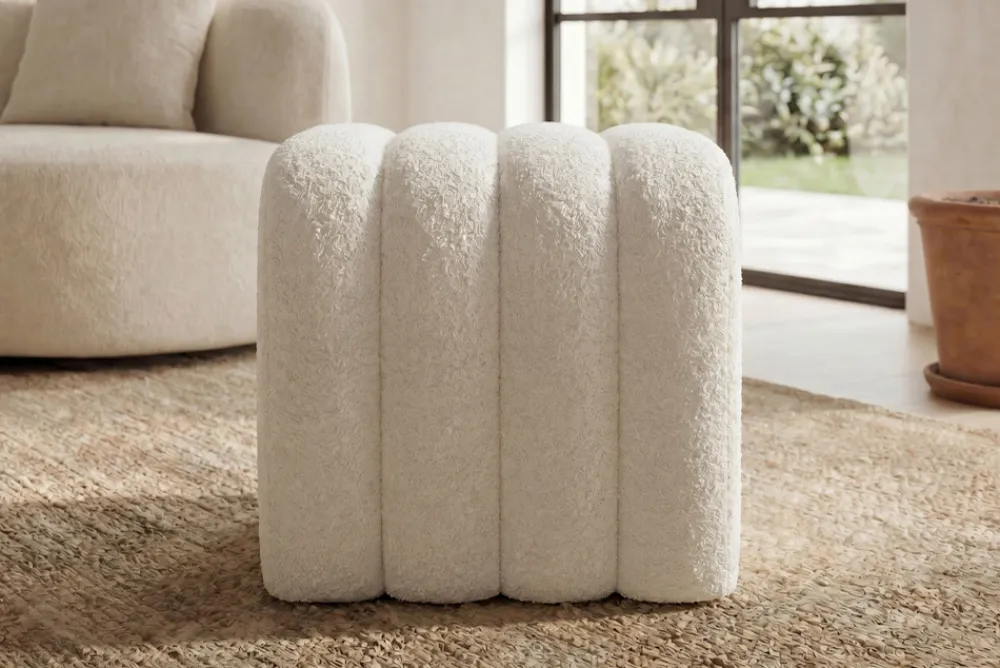 Riess-Ambiente Sitzhocker > Design Polsterhocker VOGUE 40cm beige Bouclé Sitzhocker