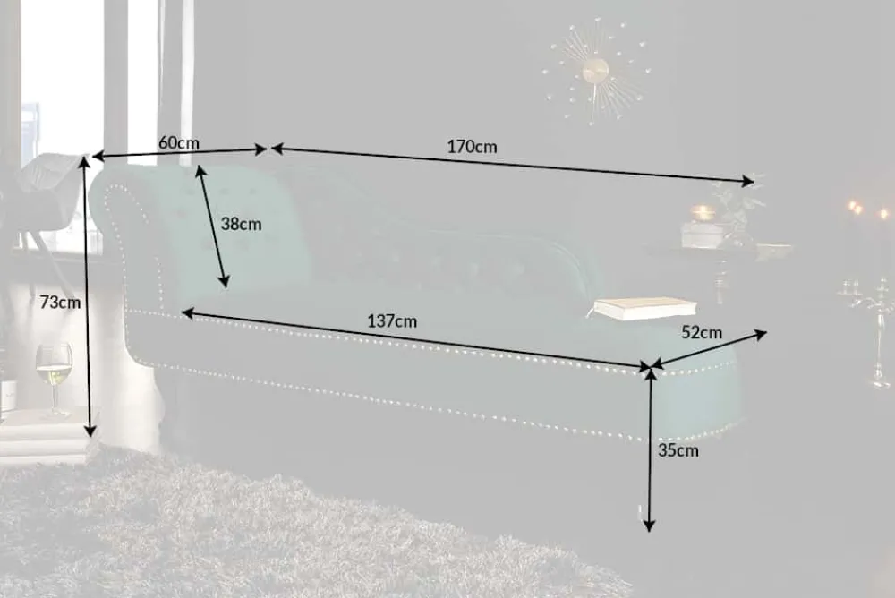 Riess-Ambiente Liegen|Samt Möbel > Design Récamière CHESTERFIELD 170cm smaragdgrün Samt Knopfheftung Nietenbesatz