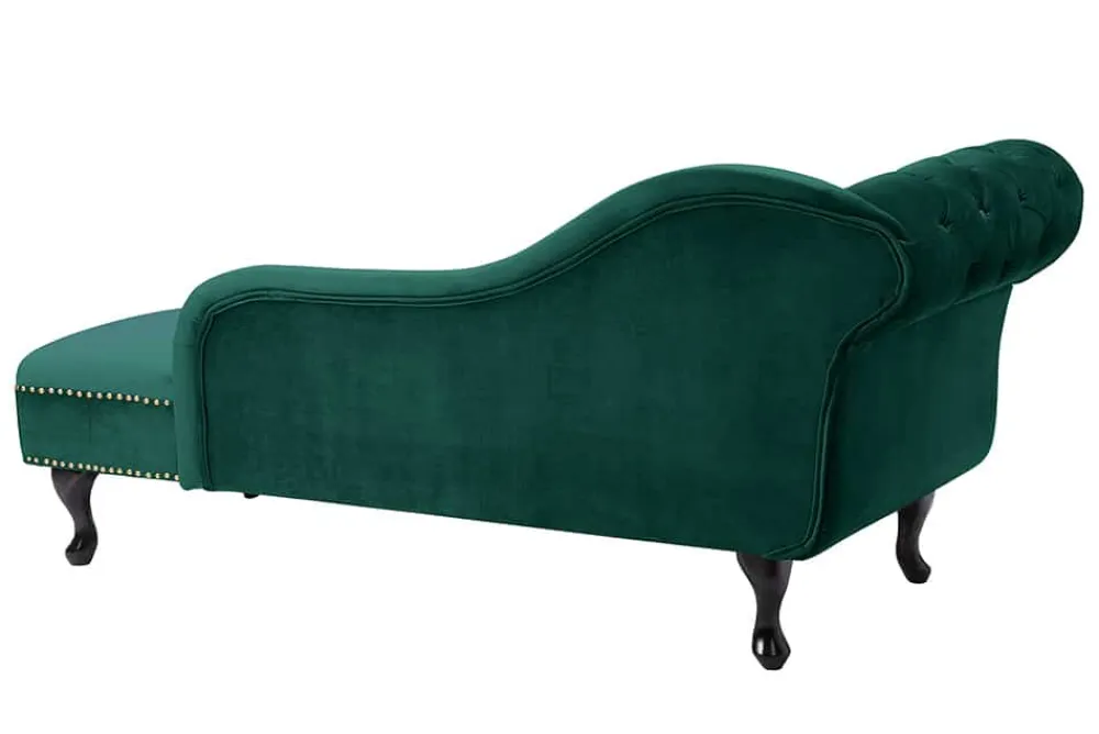 Riess-Ambiente Liegen|Samt Möbel > Design Récamière CHESTERFIELD 170cm smaragdgrün Samt Knopfheftung Nietenbesatz